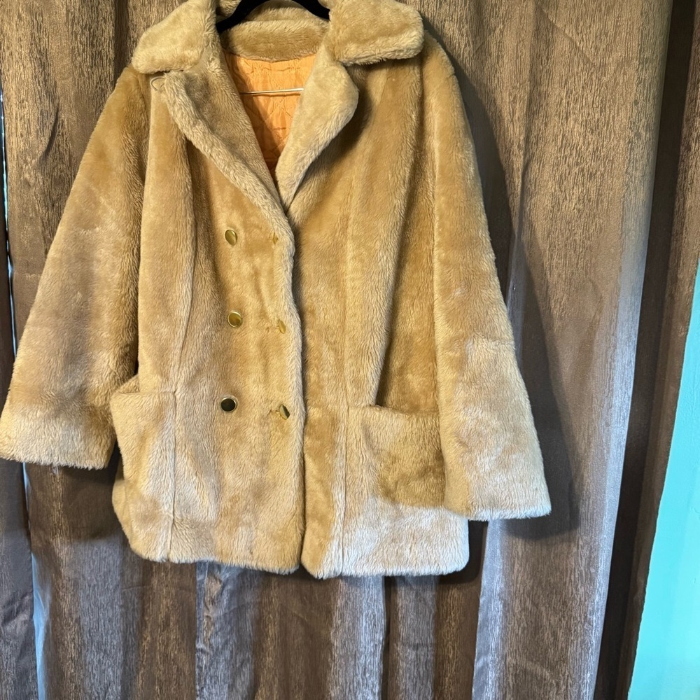 Sears Vintage Faux Fur Coat 70s Double-breasted Gold Button SZ (See Description)